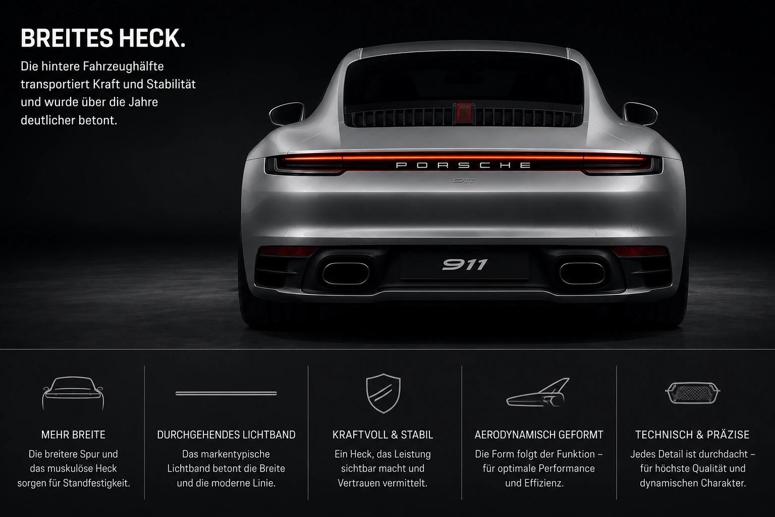 Breite Heckansicht eines modernen Porsche 911