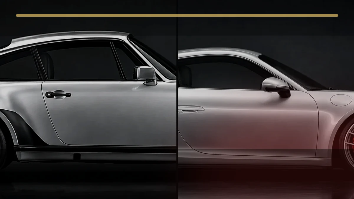 Gegenüberstellung klassischer und moderner Porsche-911-Generationen