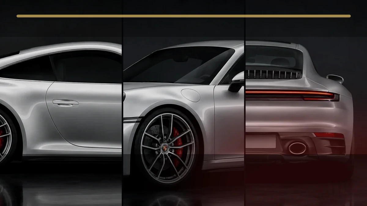 Mehrere Porsche-911-Varianten im direkten visuellen Vergleich