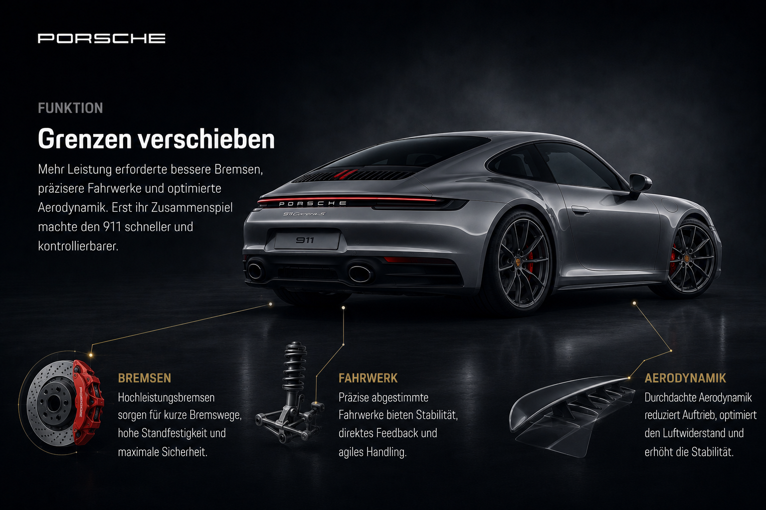 Infografik zur Funktion des Porsche 911: Grenzen verschieben