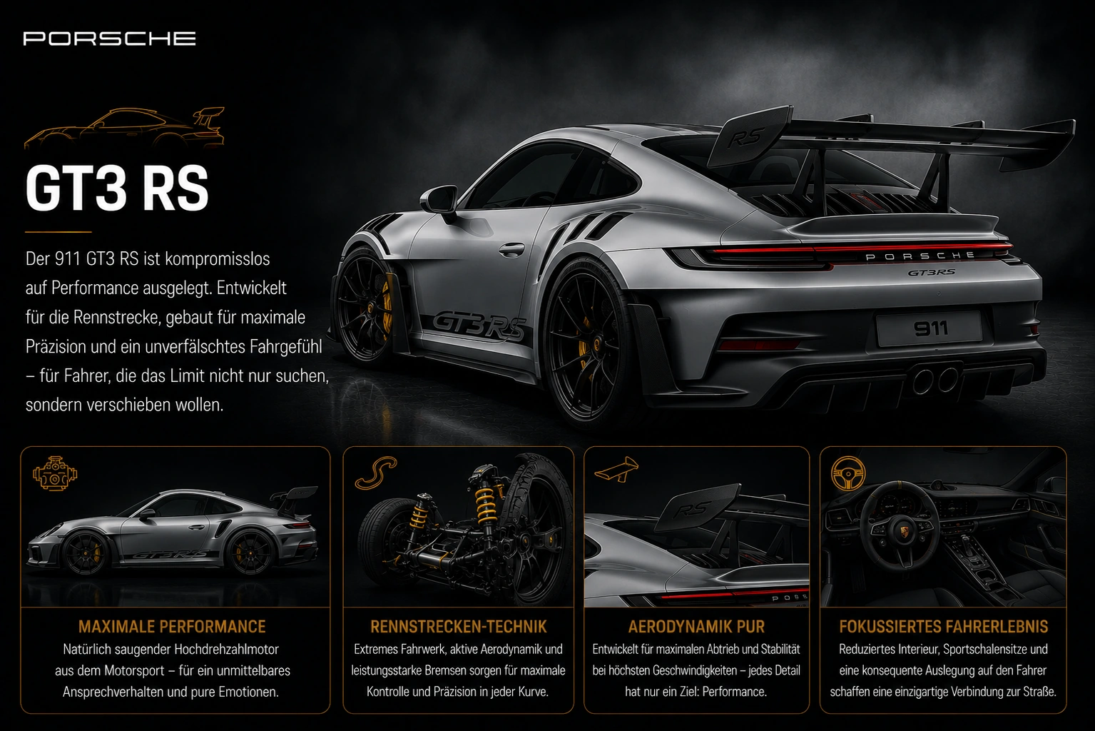 Porsche 911 GT3 RS in der Rückansicht